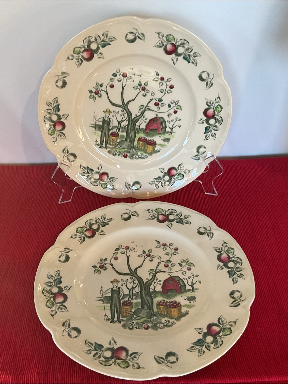 Vintage Johnson Bros “Orchard Harvest” Porcelain Dinner Plates, Set of 2